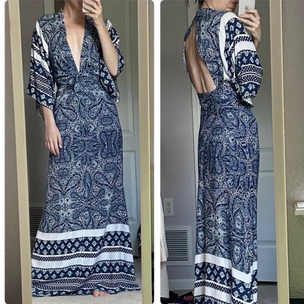 Tularosa x Revolve rosella blue paisley kimono maxi dress size medium